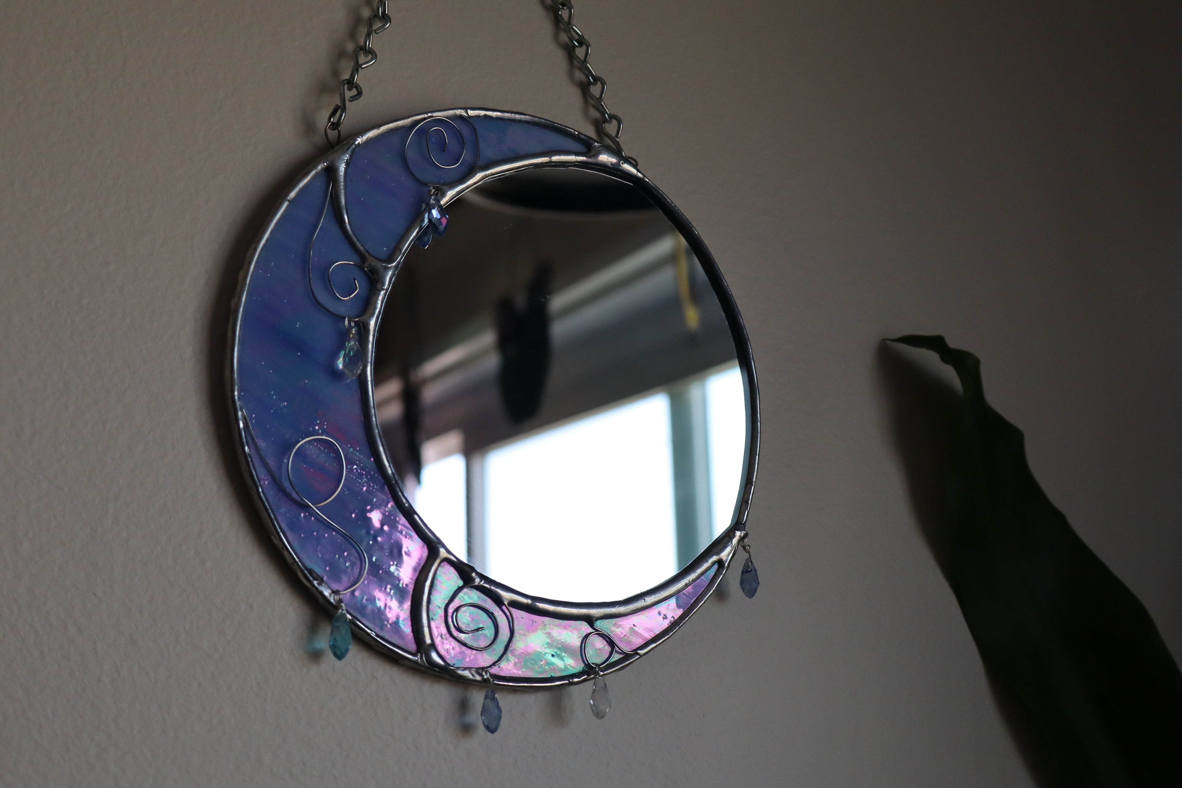 Stained Glass Crescent Moon Mirror