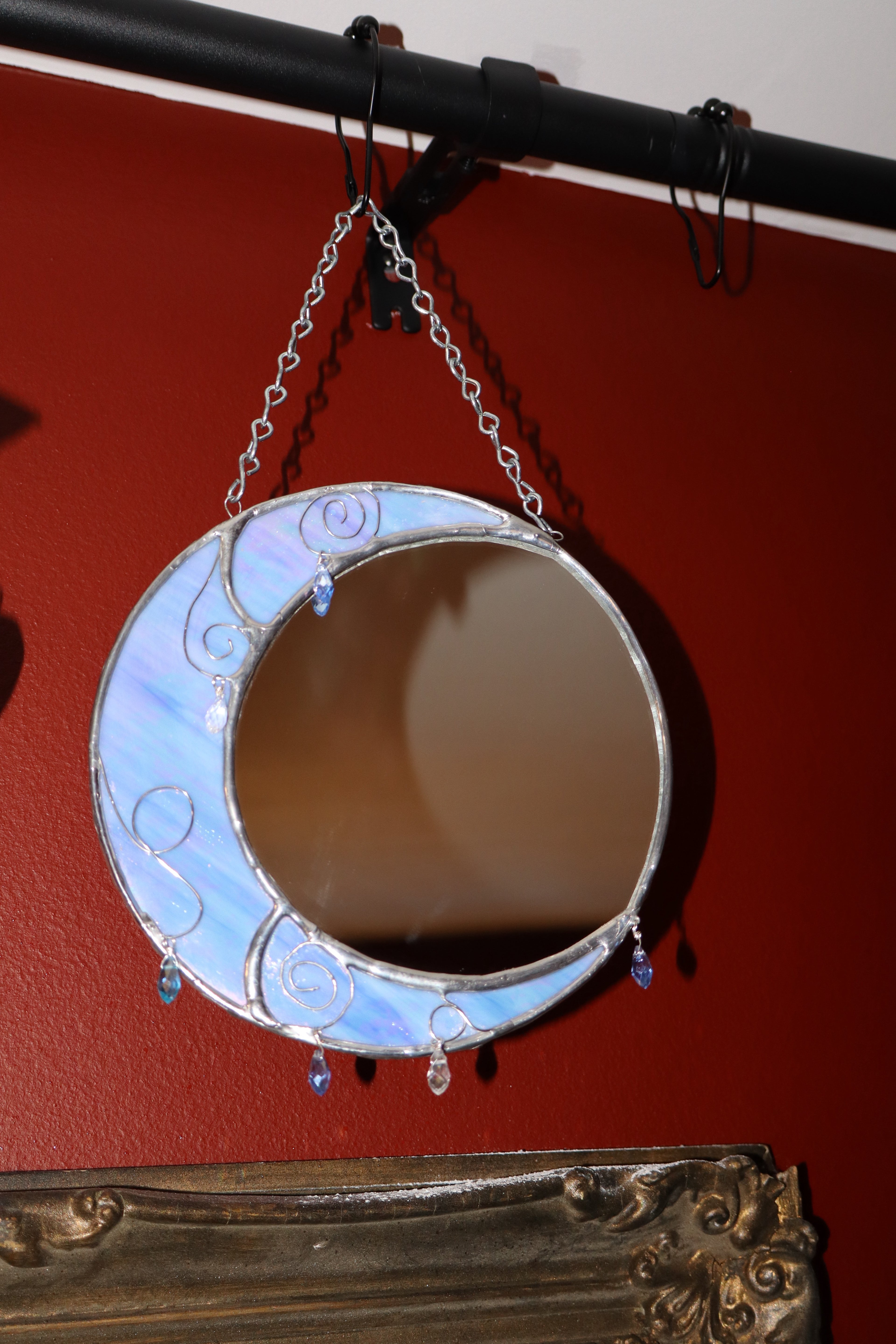 Stained Glass Crescent Moon Mirror