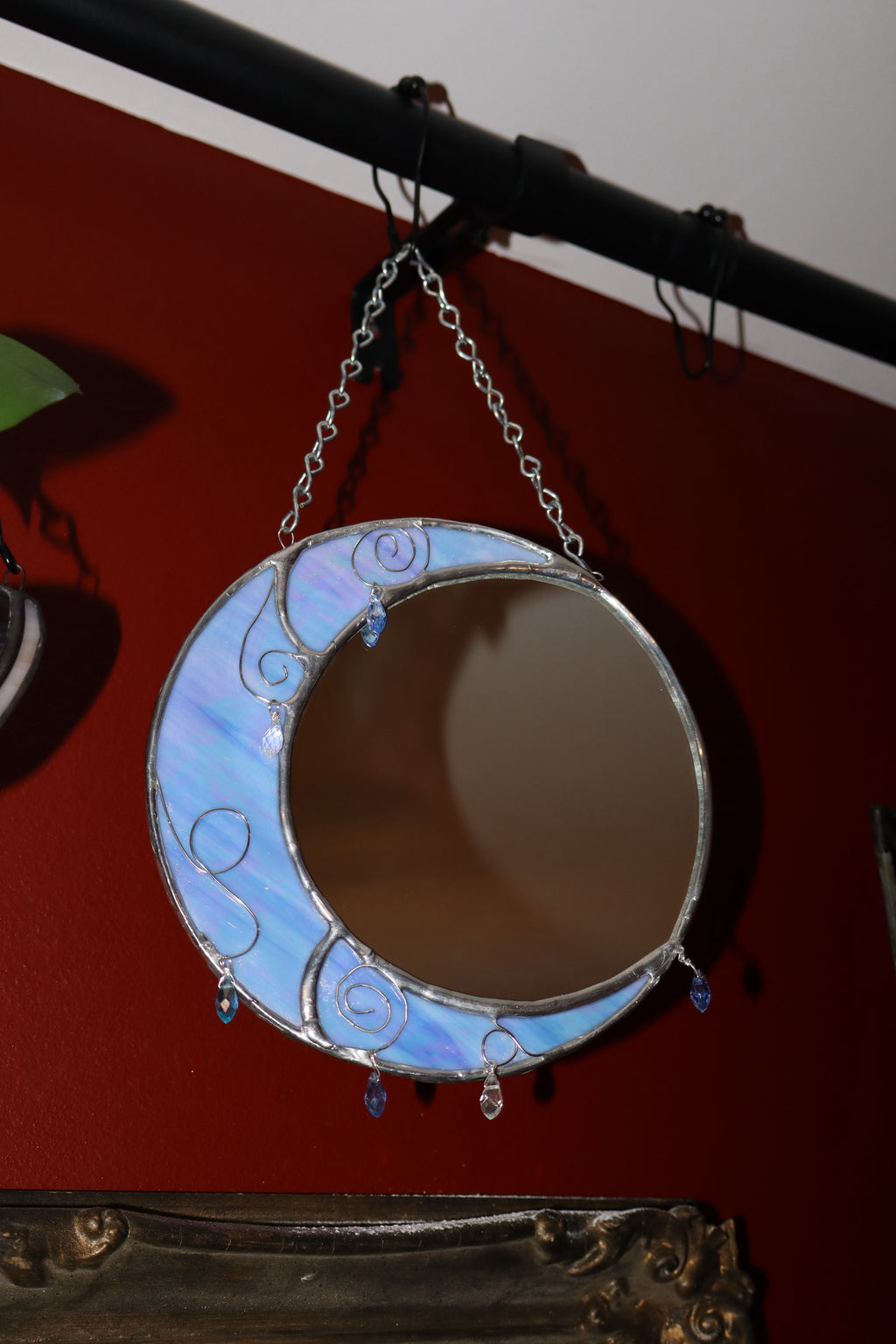 Stained Glass Crescent Moon Mirror