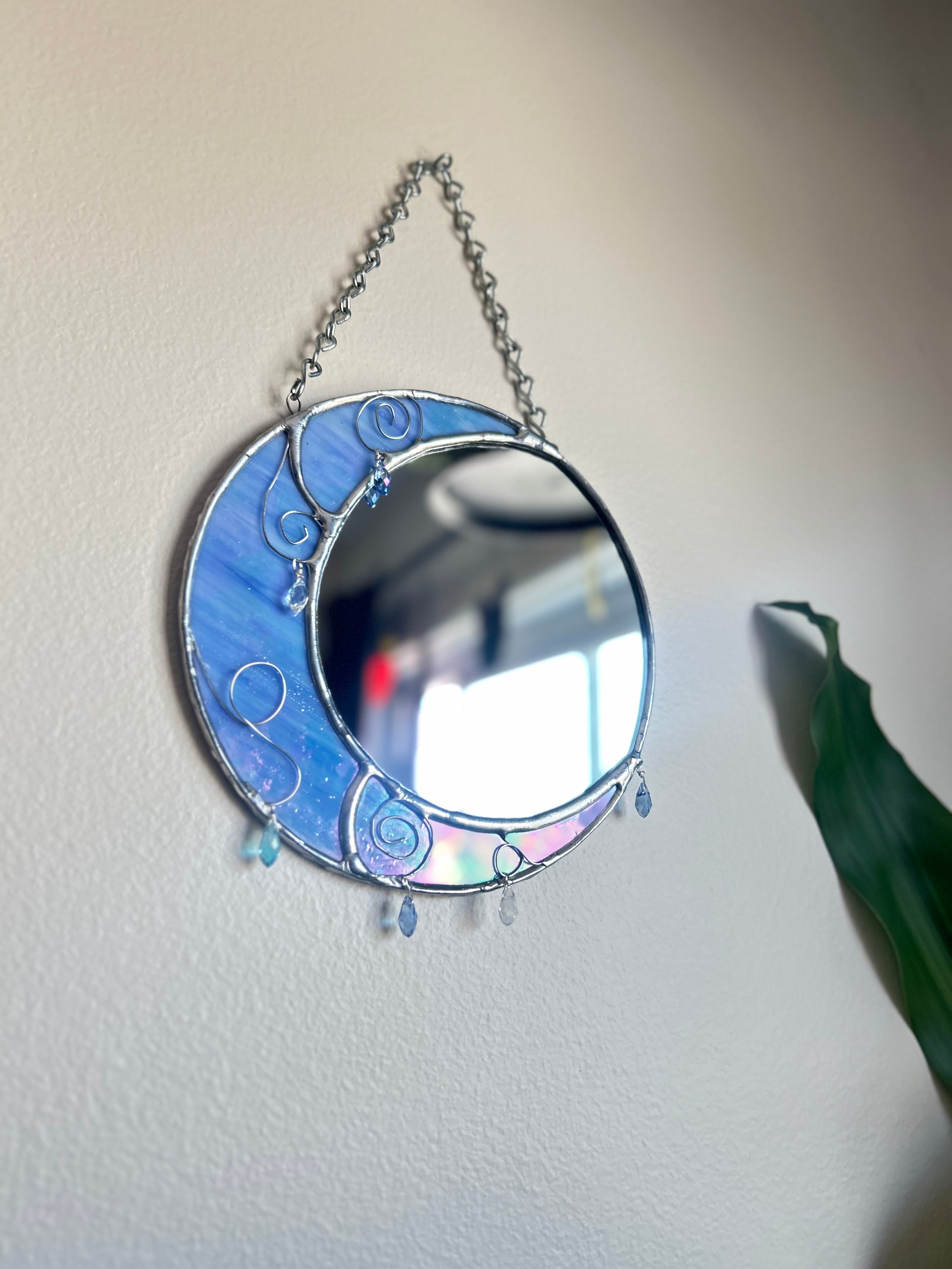 Stained Glass Crescent Moon Mirror
