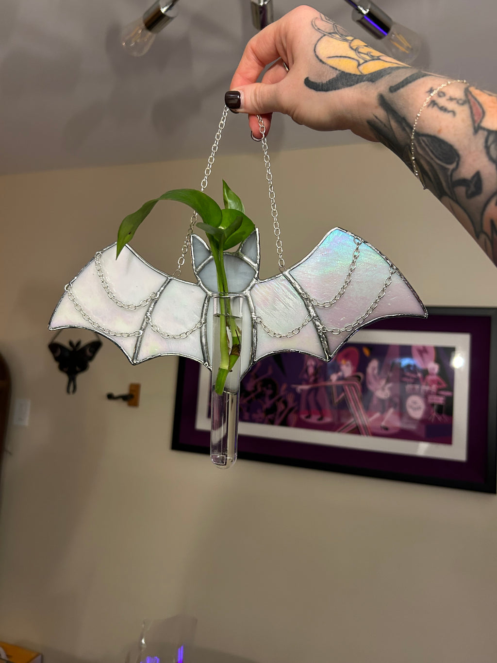 Stained Glass Bat with plant propagation tube