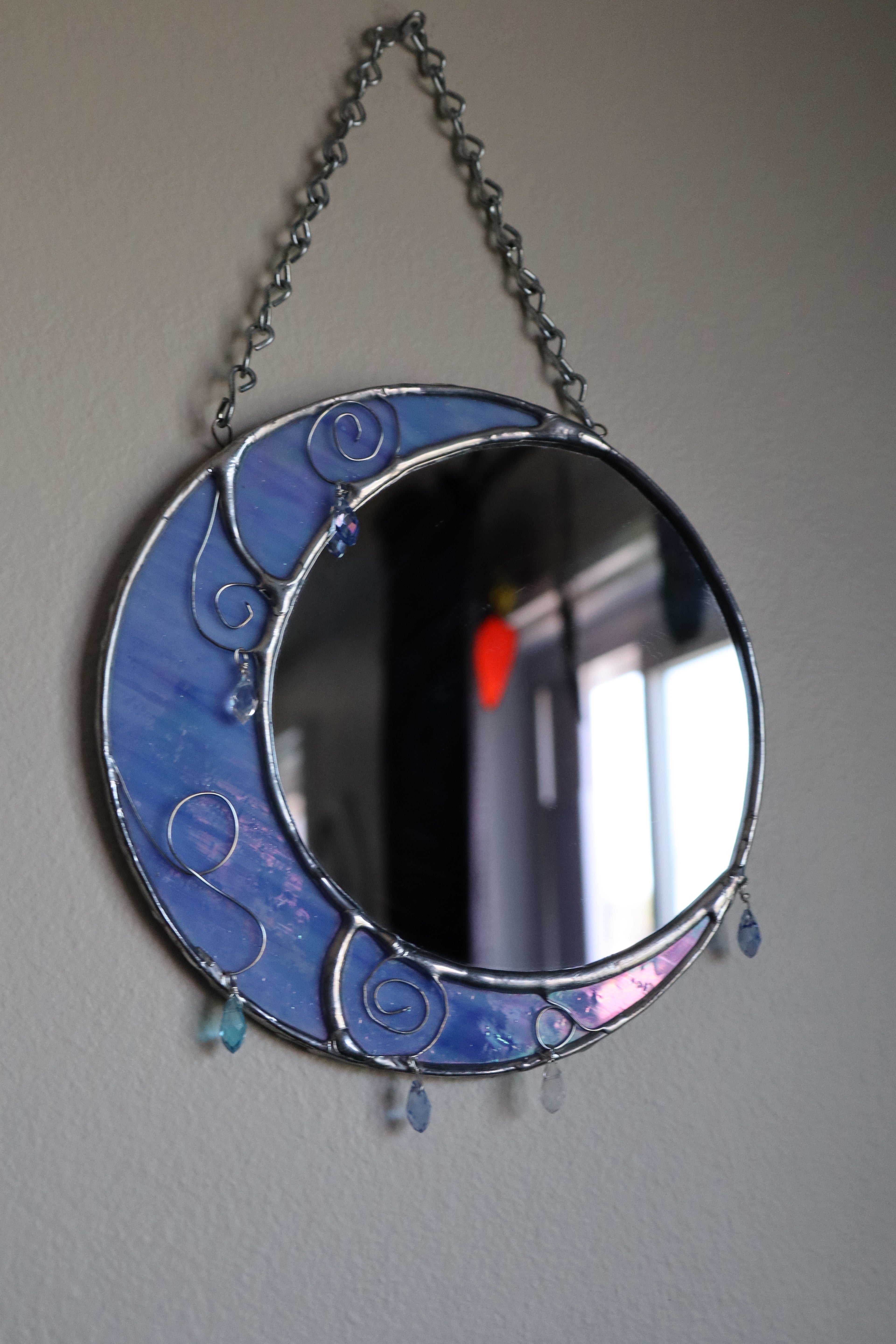 Stained Glass Crescent Moon Mirror