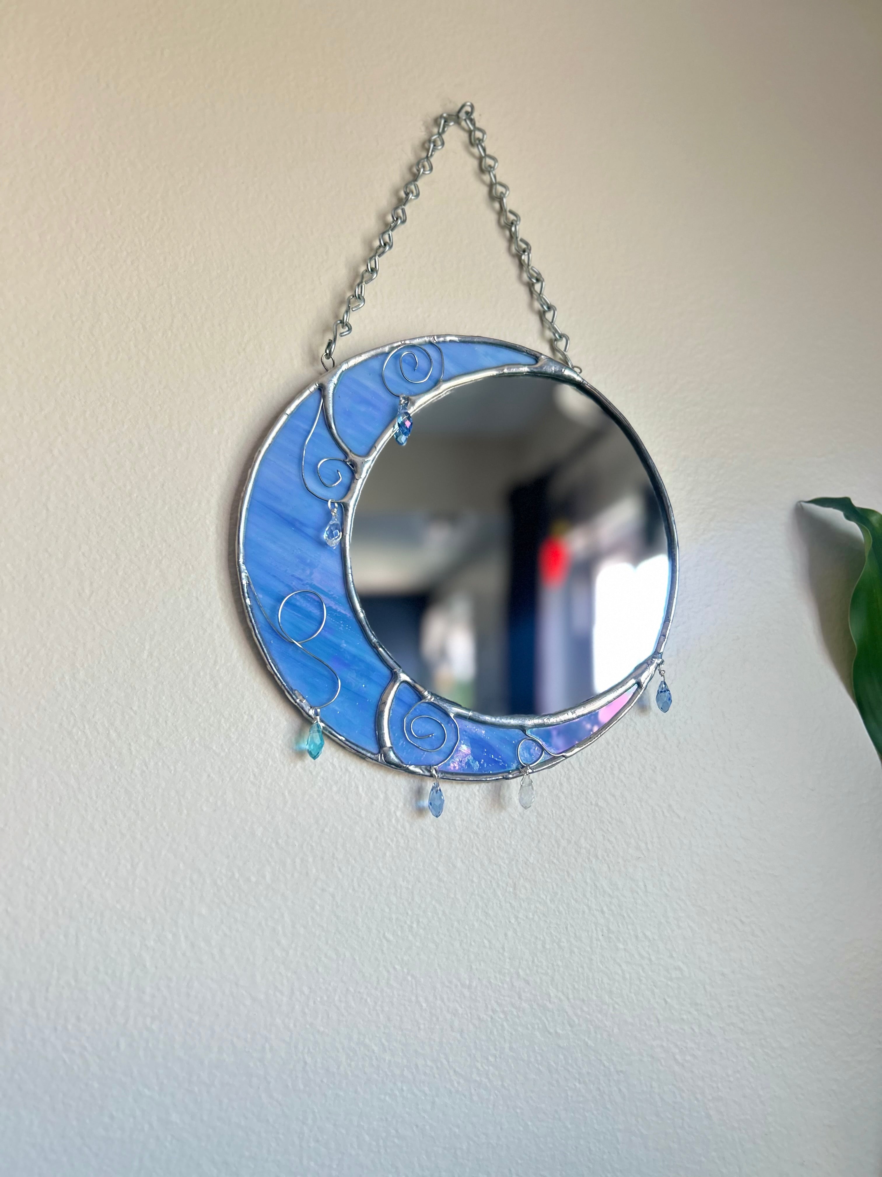 Stained Glass Crescent Moon Mirror