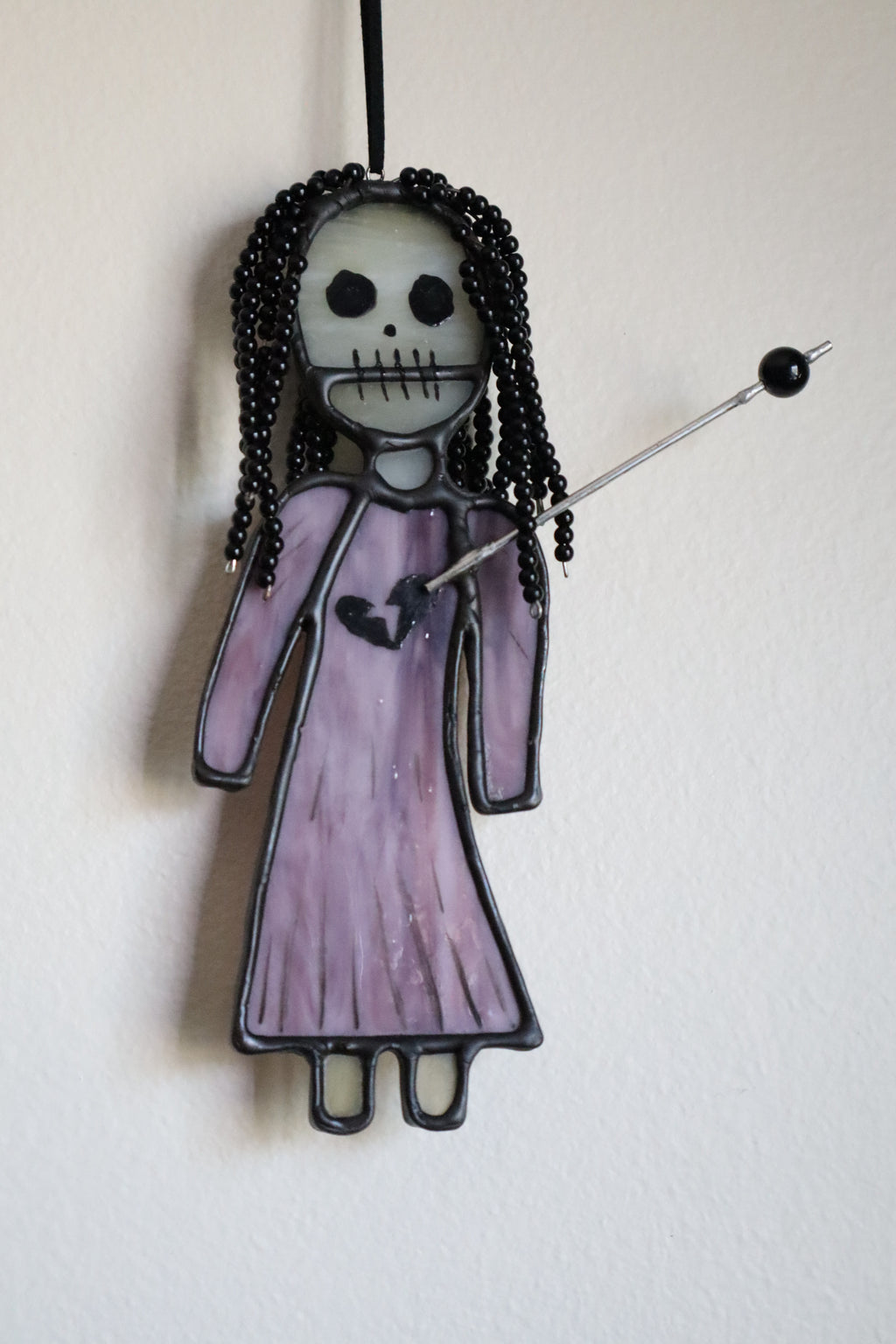 Stained Glass Voodoo Doll with hand beaded hair