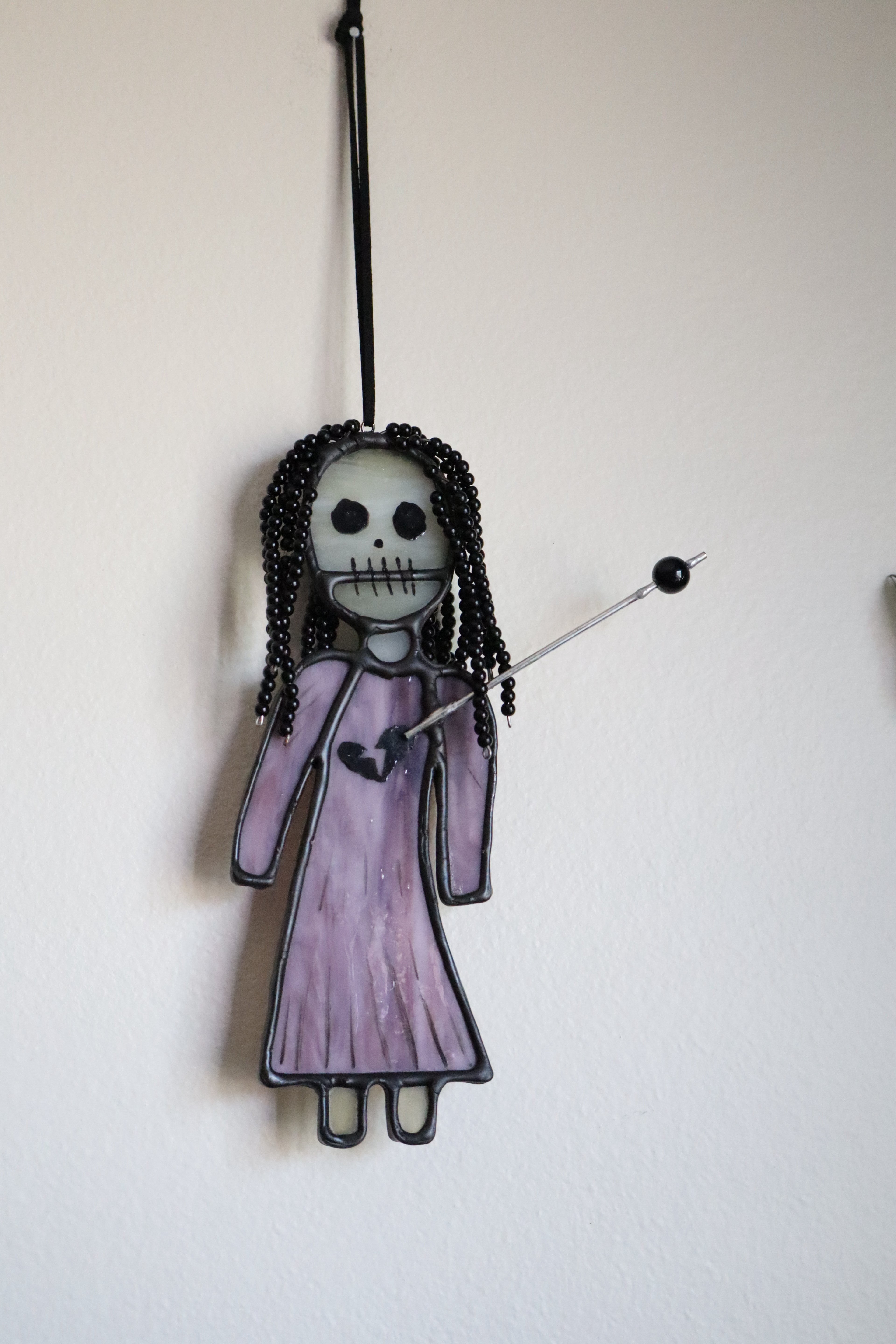 Stained Glass Voodoo Doll with hand beaded hair