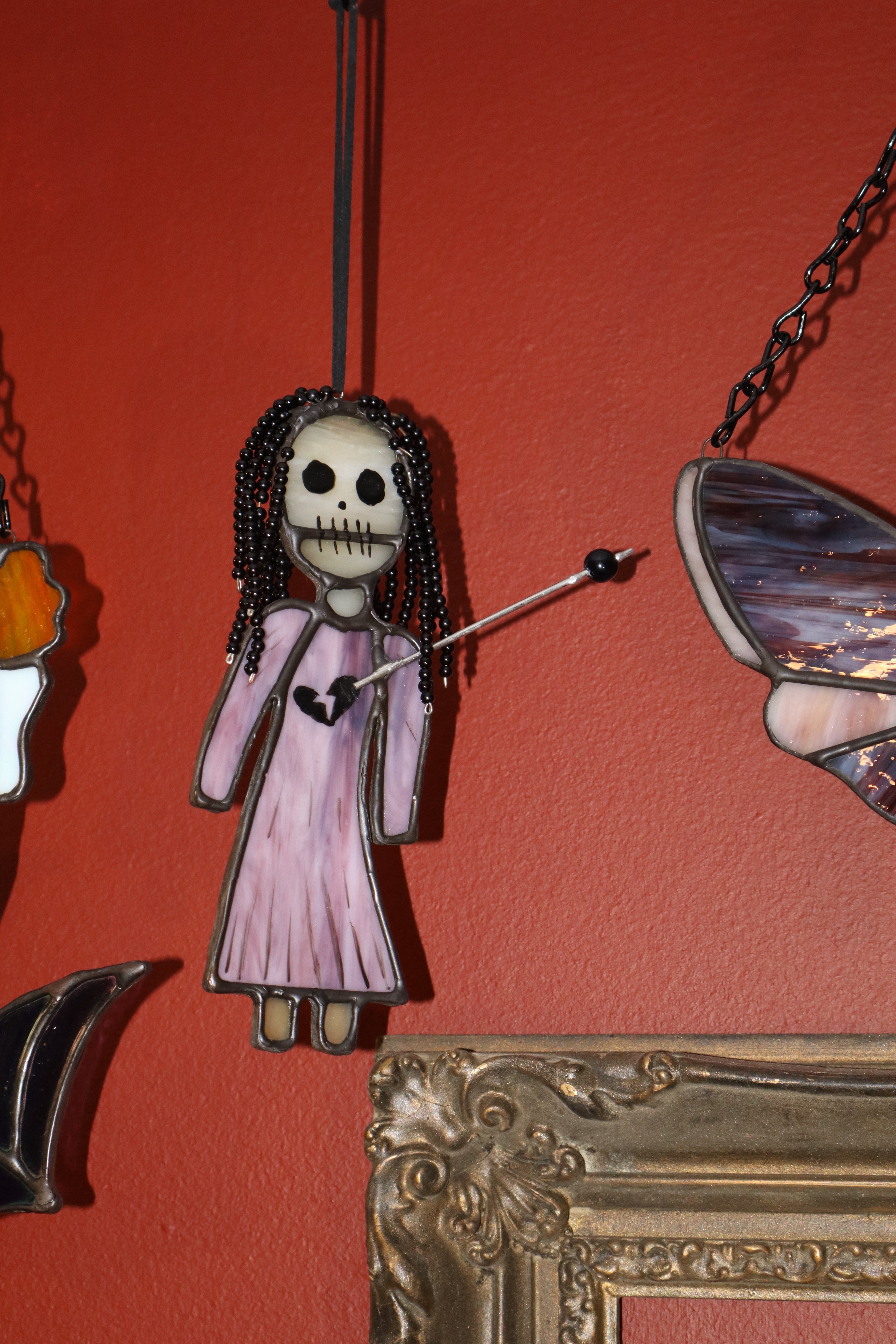 Stained Glass Voodoo Doll with hand beaded hair