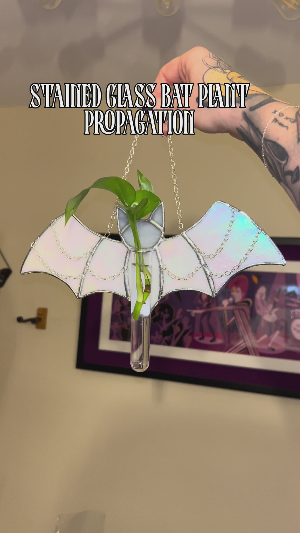 Stained Glass Bat with plant propagation tube