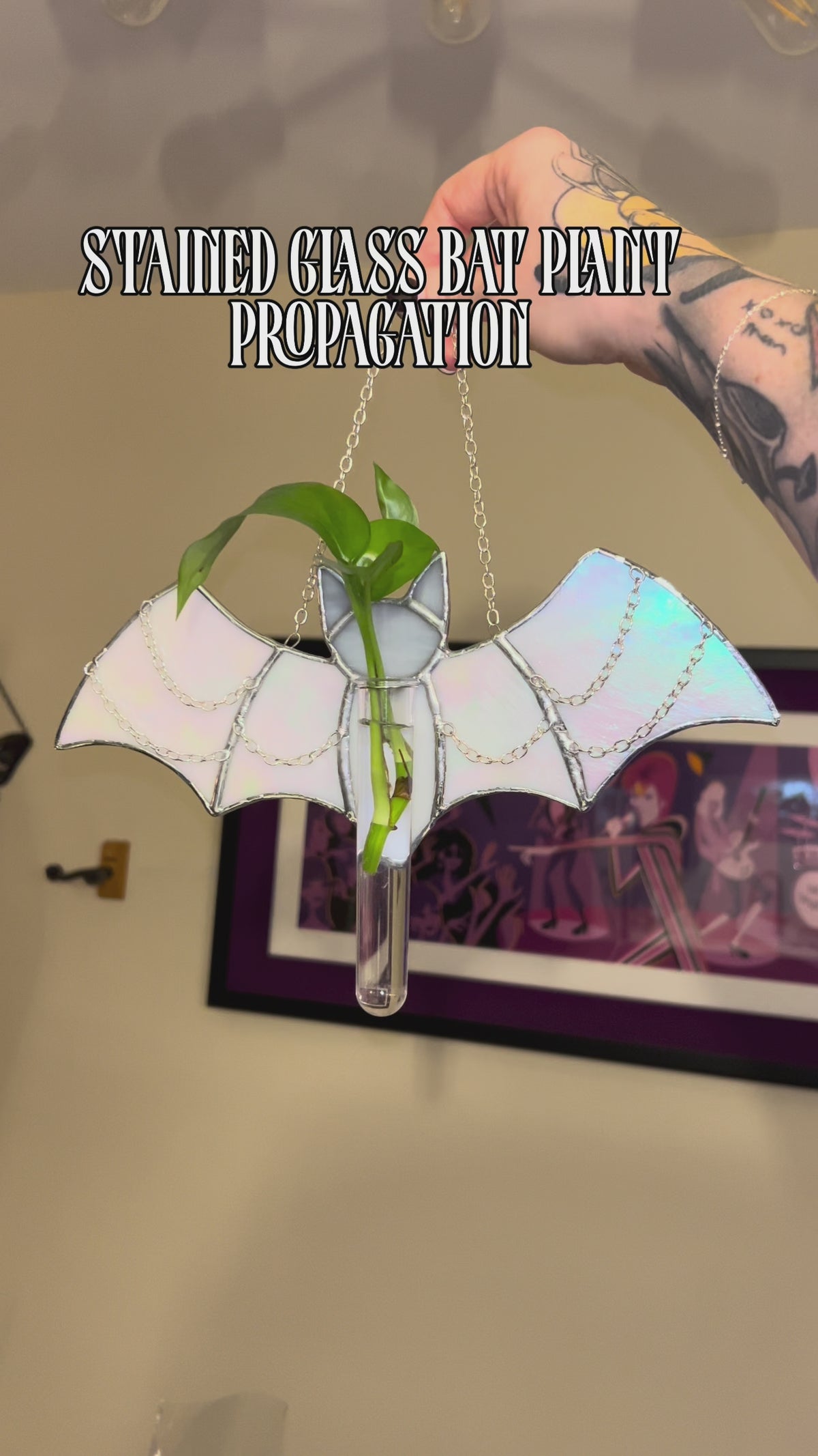 Stained Glass Bat with plant propagation tube